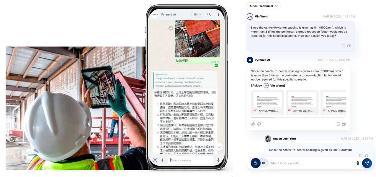 Pyramid AI — WhatsApp on-site access and Web Platform technical Q&A